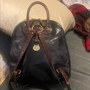 Brahmin Black and Rich Brown Backpack with Gold Accents